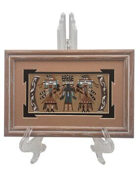 Navajo Sand Painting By Charlene Foster In Rustic Wood Frame